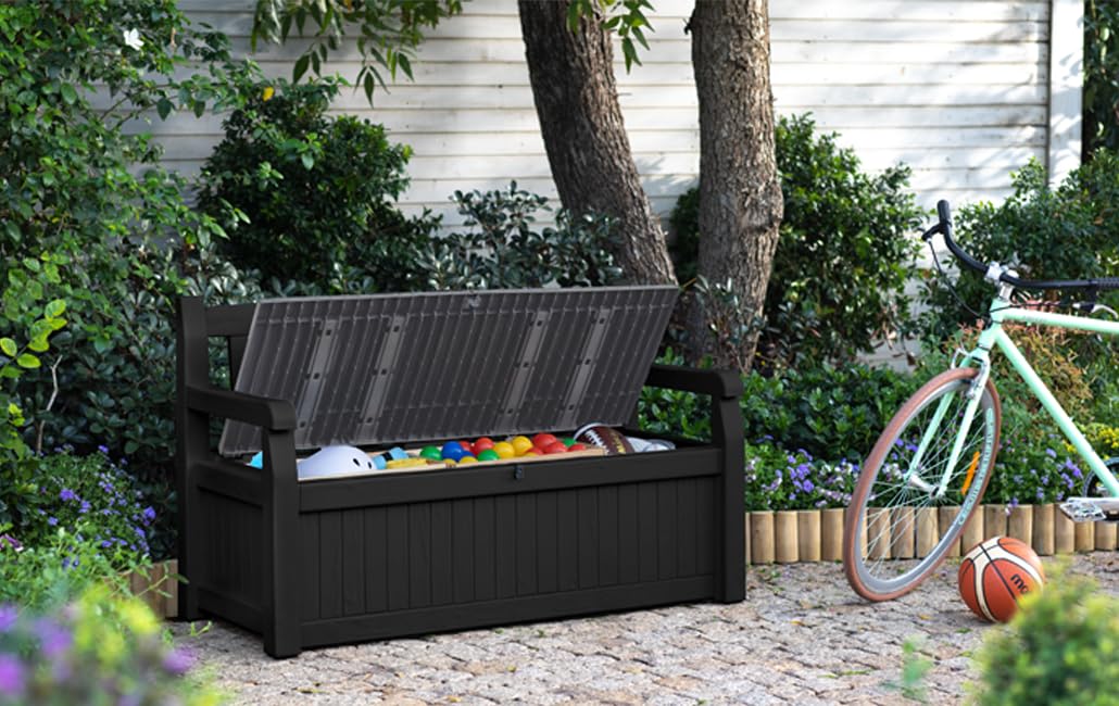 Keter Eden Bench 265L Outdoor Garden Furniture Storage Box Graphite & Light Grey