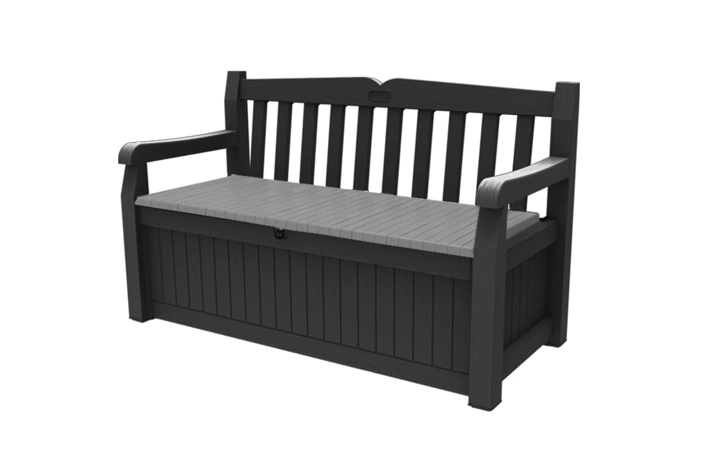 Keter Signature Outdoor Storage Bench 227L | Seats 2 Adults | DecoCoat Wood-Look Resin | Waterproof & Ventilated | All-Weather UV Resistant | Garden, Patio & Deck Storage