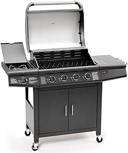 Gas BBQ Grill 5 Burner (4 Main + 1 Side Burner), Outdoor Barbecue with Steel Warming Rack, Temperature Gauge, for Garden & Outdoor Cooking