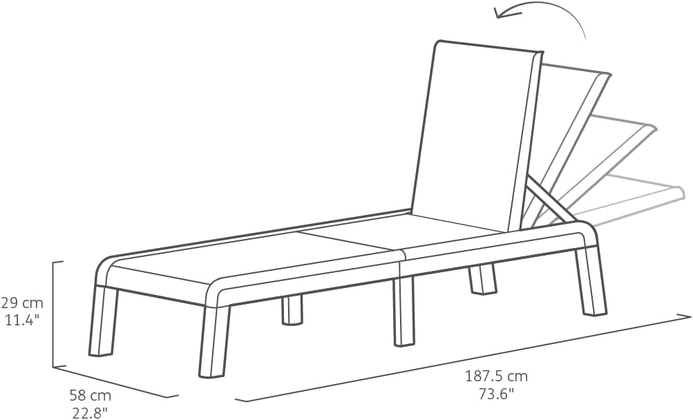 Keter Palma Sunlounger for the Garden with 4-Way Adjustable Backrest, Foldable Garden Lounger, Grey, 187 x 58 x 29 cm, Easy to Clean, Weatherproof, and UV-Resistant