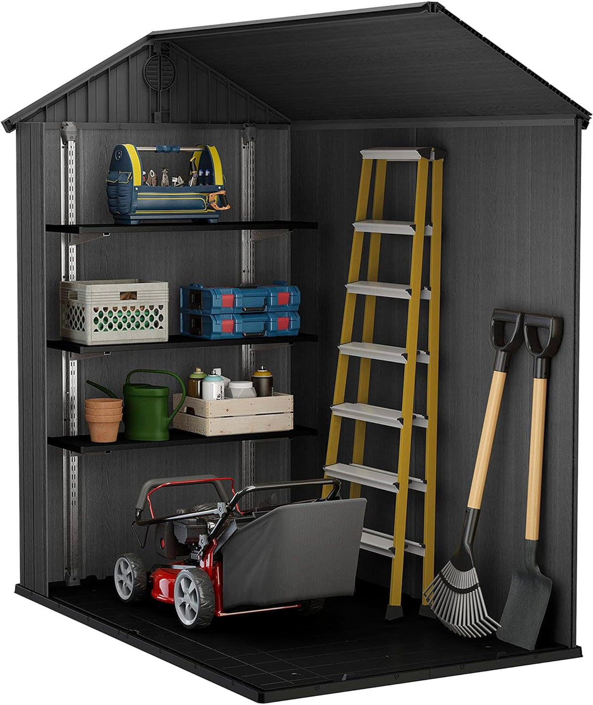 Darwin Outdoor Apex Single Door Garden Storage Shed 6 X 4Ft Grey Wood Look and Feel | Fade Free | All Weather Resistant