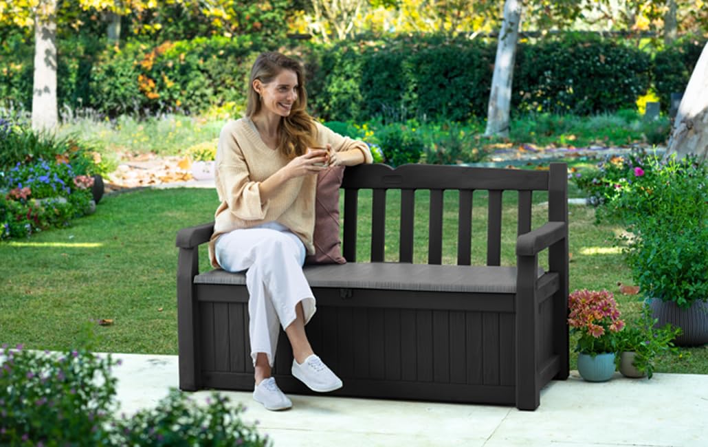 Keter Eden Bench 265L Outdoor Garden Furniture Storage Box Graphite & Light Grey