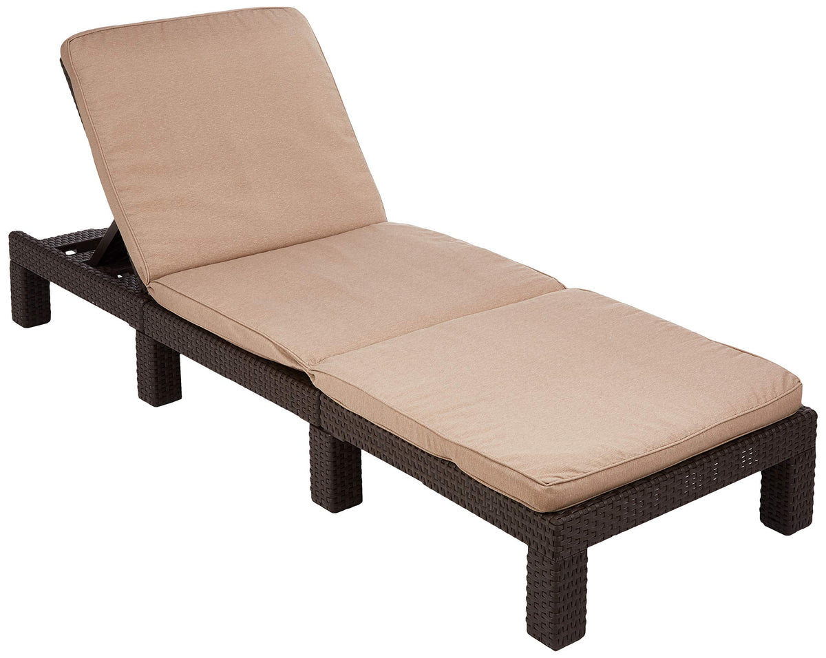 Allibert by Keter" Daytona Deluxe Sun Lounger for Garden, Patio and Balcony with Adjustable Headboard, Grey, including Garden Lounger Cushion, Flat Rattan Look, 195 x 65 x 25.5 cm