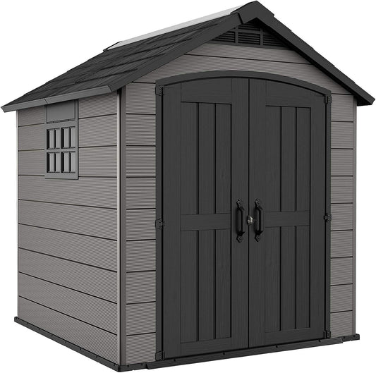 Keter Premier Apex Outdoor Garden Storage Shed, Grey, 7.5 x 7 ft