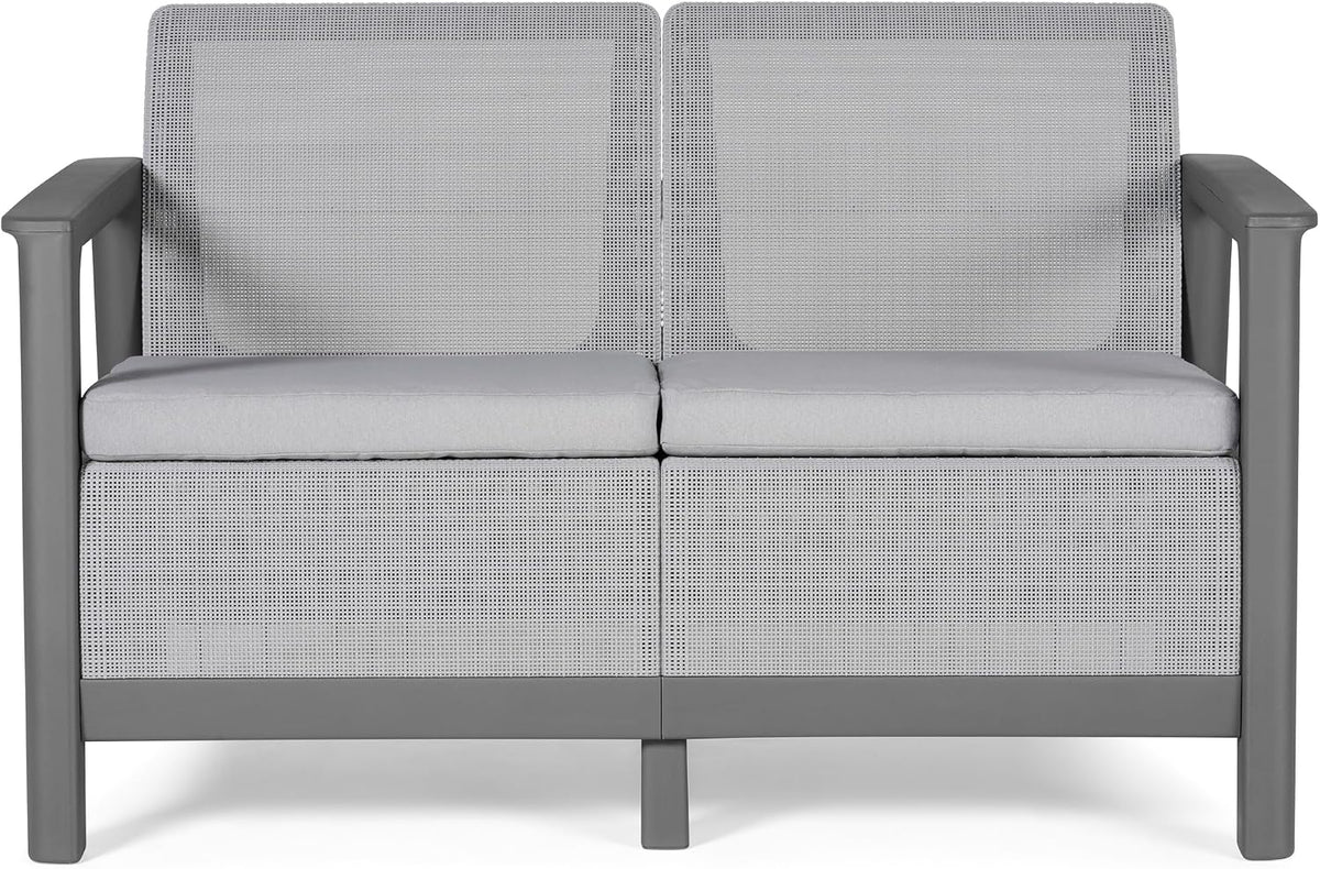 Keter Scandi Linea 4 Seater Garden Lounge Set - Grey | Outdoor Sofa & Armchairs with Storage Table | Weather-Resistant Garden Patio Furniture