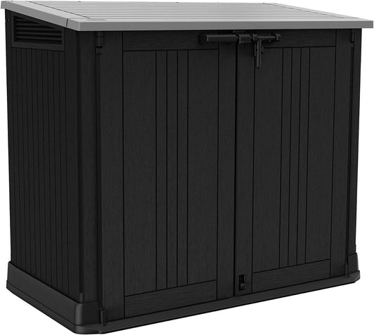 Store It Out Nova Outdoor Garden Storage Shed, 32 X 71.5 X 113.5 Cm, Dark Grey with Light Grey Lid
